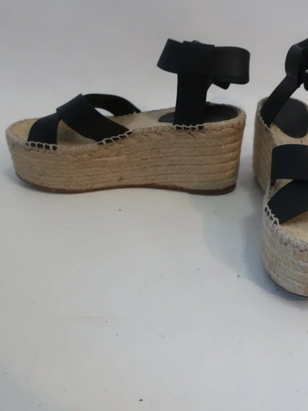 Womens Celine Black Leather Crossover Straps Espadrille Wedge Sandals 38 US/8 - Picture 4 of 14